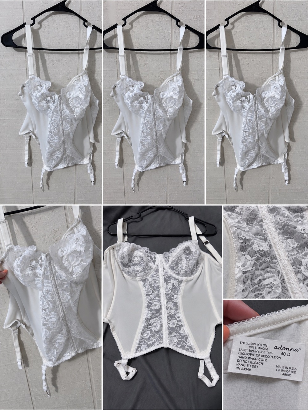 Adonna White Lace Bustier with Garters and Underwire Cups
